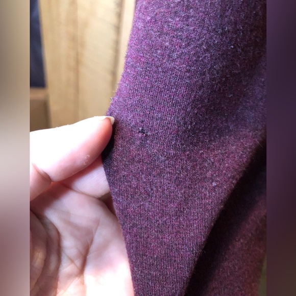 Athleta Tunic Length Hooded Faux Wrap Sweater in Maroon Cowl Neck Tight Knit - Picture 6 of 15